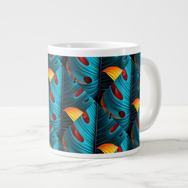 Green Palm Leaf Muster Jumbo-Tasse (Vorderseite Rechts)