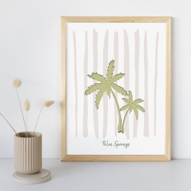 Green Palm Pair auf Beige Streifen Poster (Von Creator hochgeladen)