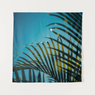 Green palm plant under blue sky in the morning wandteppich