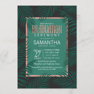 Green Palm Tree Blätter Black Rose Gold Abschluss Einladung
