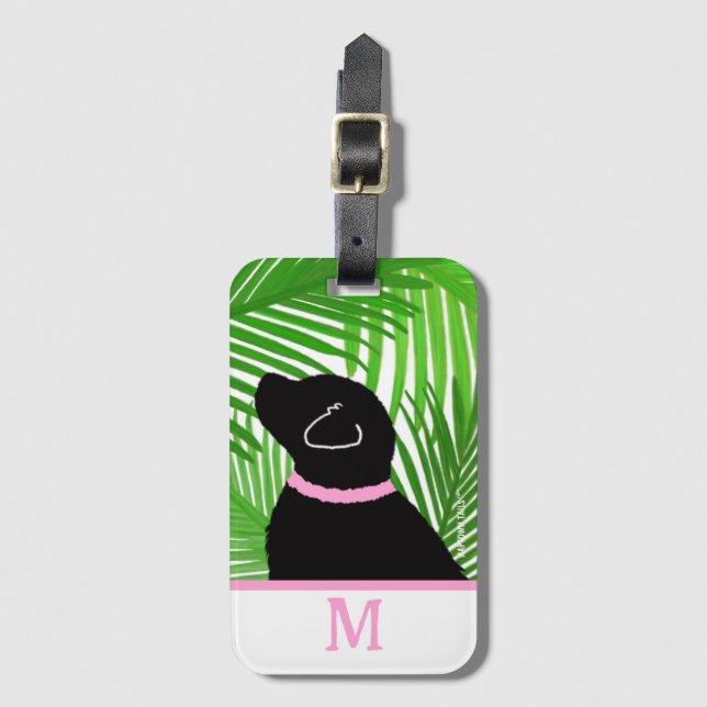 Green Palm Tree Island Black Dog Gepäckträger Gepäckanhänger (Vorderseite Vertikal)
