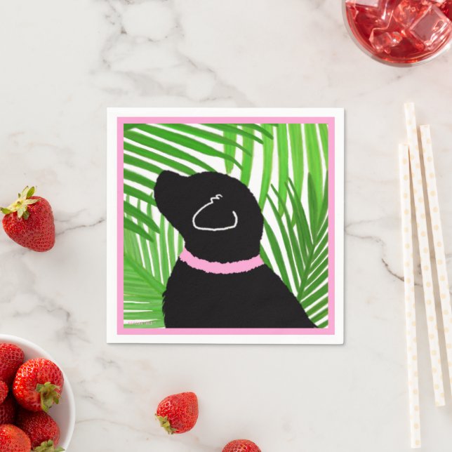 Green Palm Tree Island Black Dog Napkins Serviette (Beispiel)