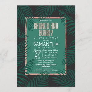 Green Palm Tree Leaf Black Rose Gold Brunch Bubbly Einladung