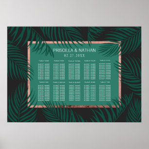 Green Palm Tree Leaf Black Rose Gold Seekarte Poster
