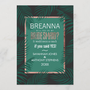 Green Palm Tree Verlasse Black Rose Gold Bridesmai Einladung