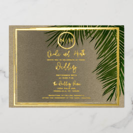 Green Palm Verlasse Kraft Tropical Wedding Gold Folieneinladung
