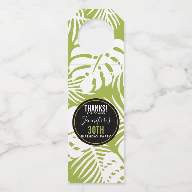 Green Palm Verlasse Regenwaldmuster Geburtstag Flaschenanhänger (Vorderseite)