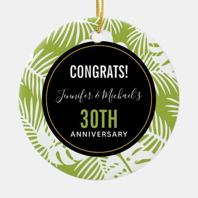 Green Palm Verlasse Regenwaldmuster Keramik Ornament (Vorne)