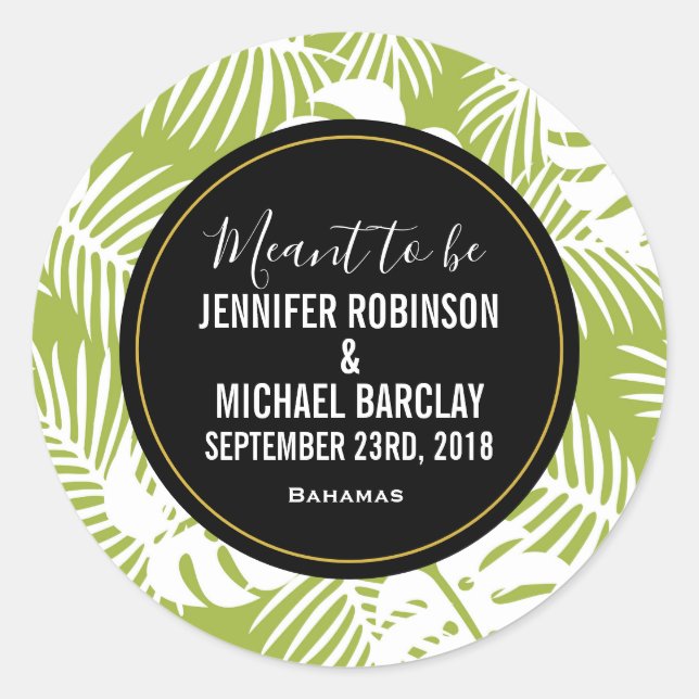 Green Palm Verlasse Regenwaldmuster Runder Aufkleber (Vorderseite)