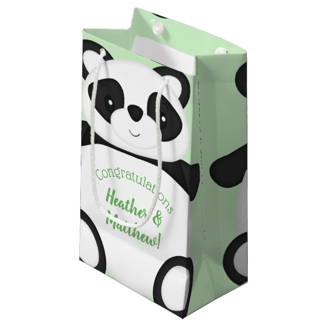 Green Panda Bear Baby Dusche Kleine Geschenktüte (Vorderseite Schrägansicht)