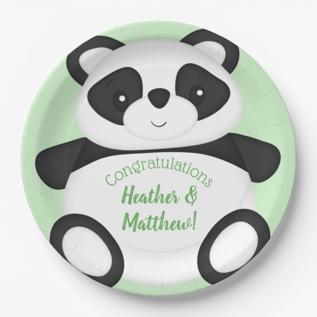 Green Panda Bear Baby Dusche Pappteller (Vorderseite)