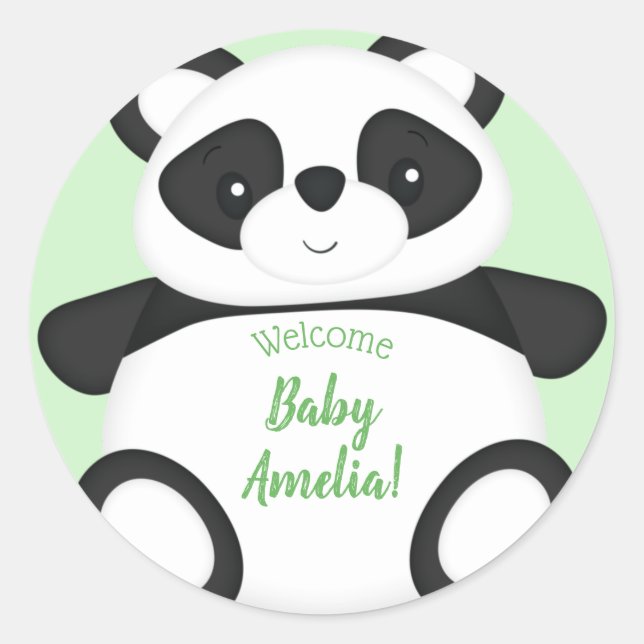 Green Panda Bear Baby Dusche Runder Aufkleber (Vorderseite)