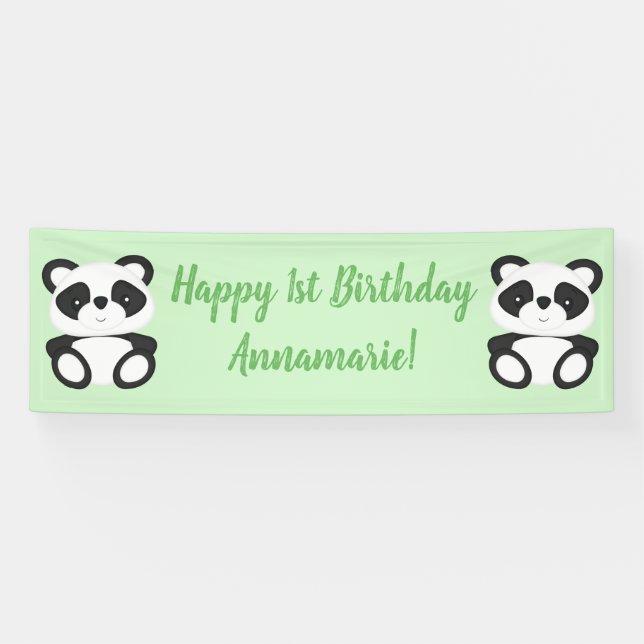 Green Panda Bear Geburtstagspartei Banner (Horizontal)
