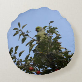 Green Parakeet Rundes Kissen