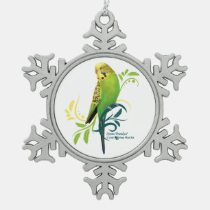Green Parakeet Schneeflocken Zinn-Ornament