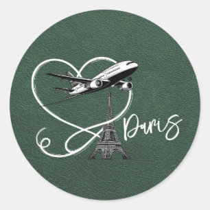 Green Paris Passport Runder Aufkleber