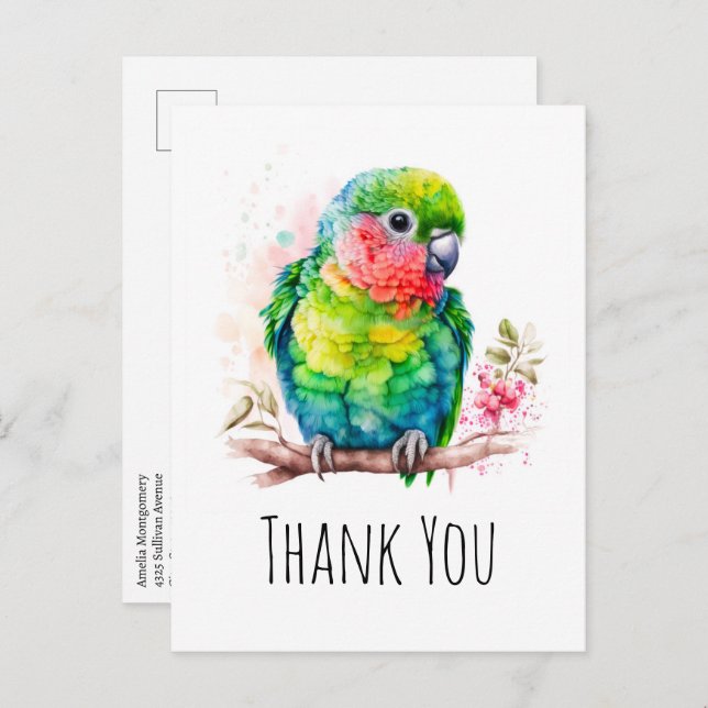 Green Parrot - Niedlicher Baby Bird Vielen Dank Postkarte (Vorne/Hinten)