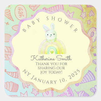 GREEN party donuts pastel babyshower BUNNY Quadratischer Aufkleber