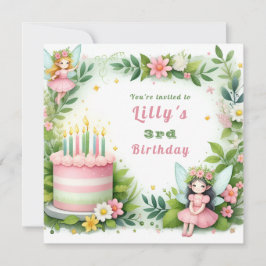 Green Pastel Fairy Birthday - Einladung