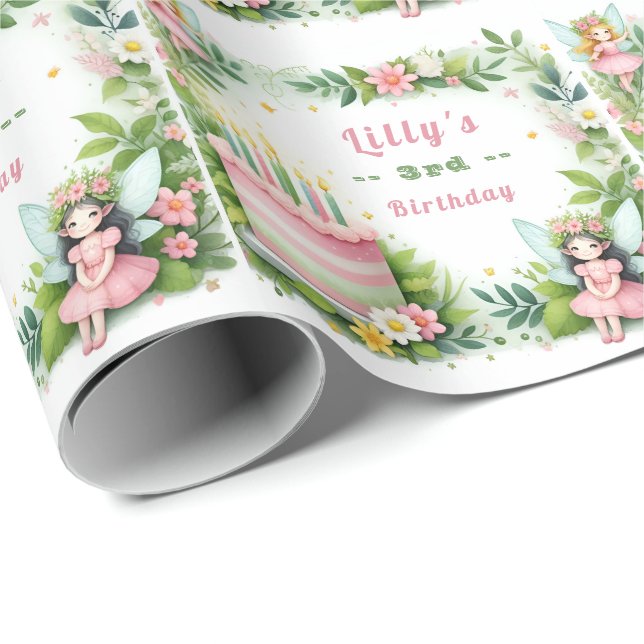 Green Pastel Fairy Birthday - Geschenkpapier (Rolleneckpunkt)