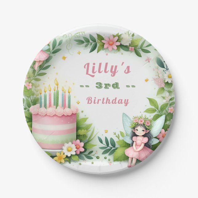 Green Pastel Fairy Birthday - Pappteller (Vorderseite)