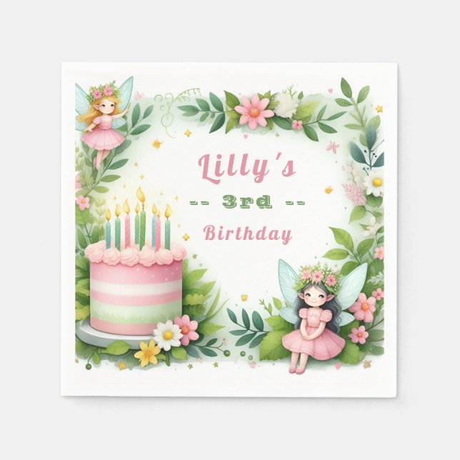 Green Pastel Fairy Birthday - Serviette (Vorderseite)