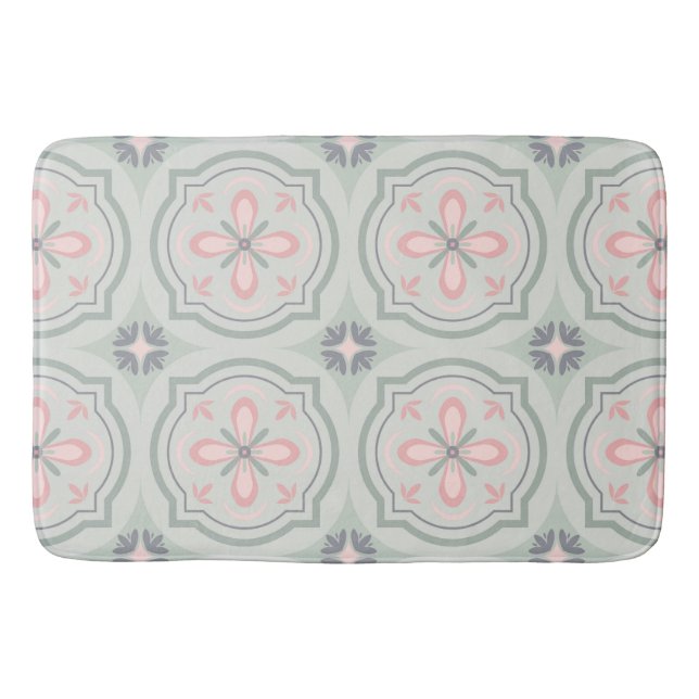 Green Pastel Floral Tiles Badematte (Vorderseite)