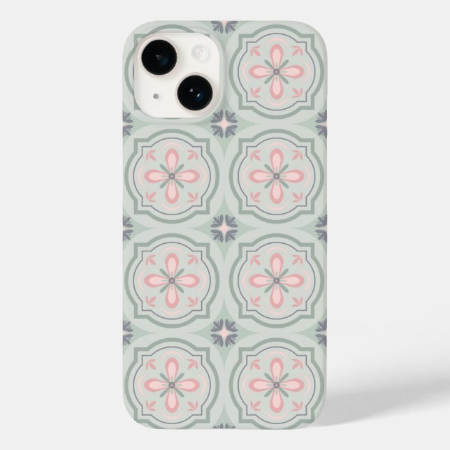 Green Pastel Floral Tiles Case-Mate iPhone Hülle (Rückseite)