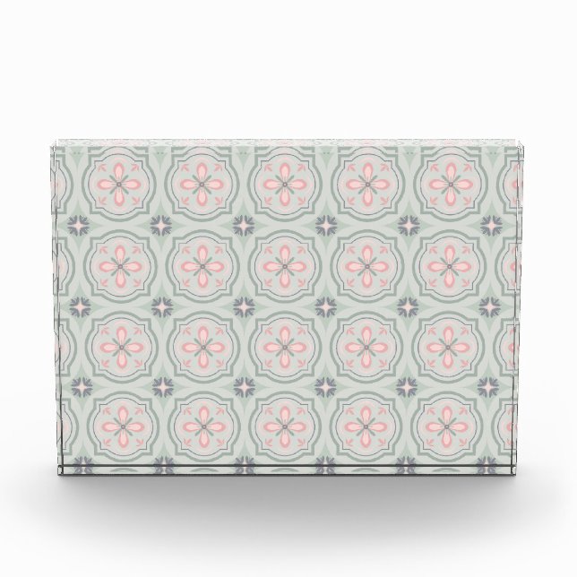 Green Pastel Floral Tiles Fotoblock (Vorderseite)