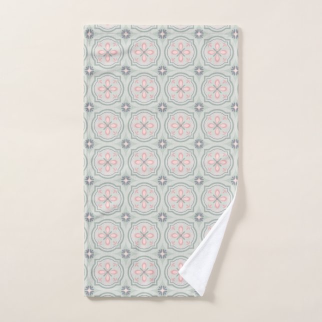 Green Pastel Floral Tiles Handtuch (Handtuch)