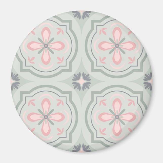 Green Pastel Floral Tiles Magnet (Vorne)