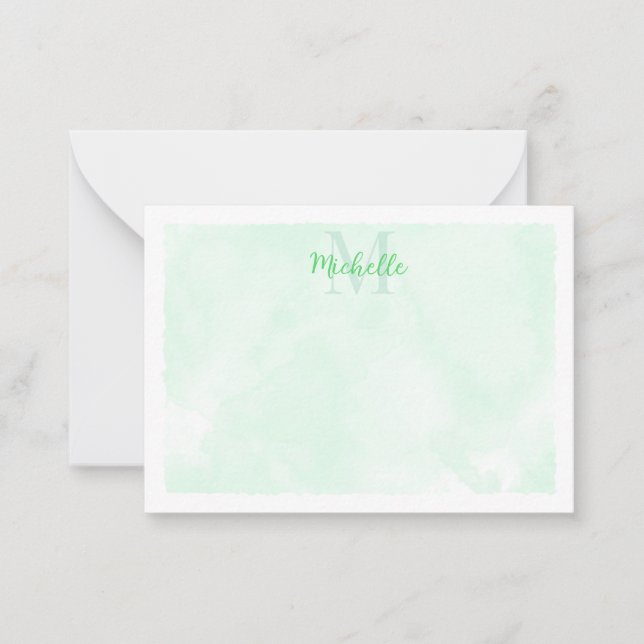 Green Pastel Watercolor All Occasion Monogram Mitteilungskarte (Vorderseite)