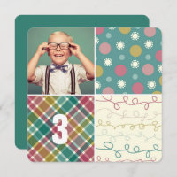 Green Patchwork Pattern Squares Boy Foto Geburtsta