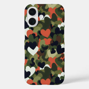 Green Pattern Heart Camouflage iPhone 16 Hülle