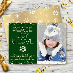 Green Peace Joy Liebe Foto Snowflakes Real Gold Folien Feiertagskarte