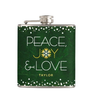 Green Peace Joy Liebe Weihnachten Moderne Schneefl Flachmann