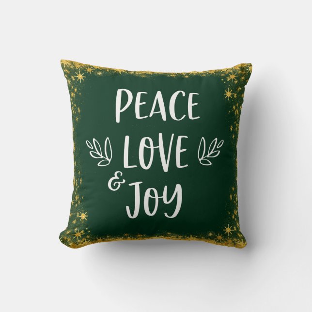 Green Peace Liebe Joy Gold Glitzer Script Stars Kissen (Vorderseite)