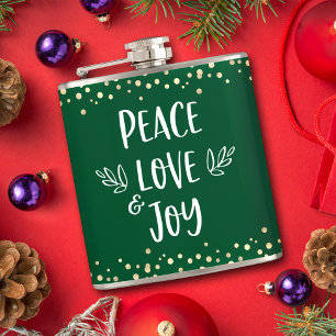 Green Peace Liebe Joy Modern Typografy Gold Dots Flachmann