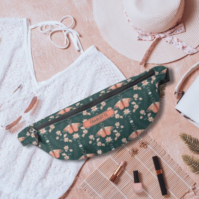 Green Peach Boho Floral Luna Moth Daisy Muster Bauchtasche (Von Creator hochgeladen)