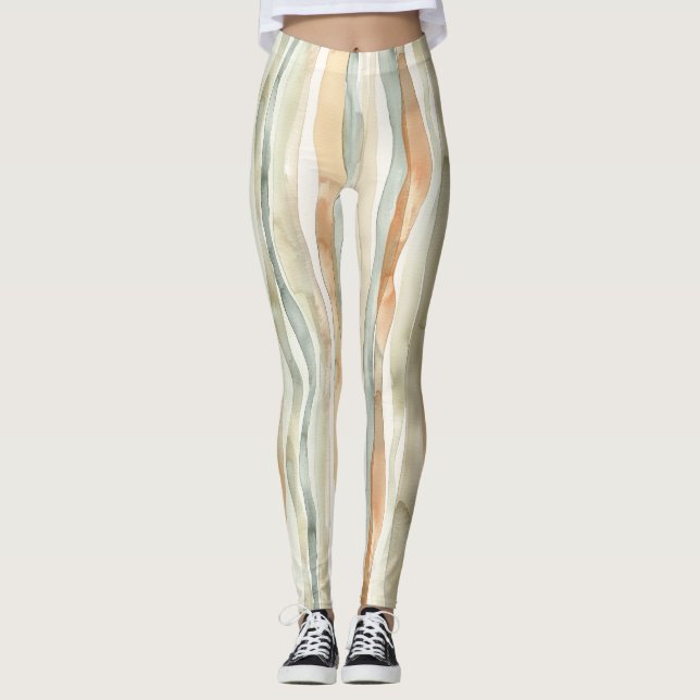 Green Peach Cream Stripes Leggings (Vorderseite)