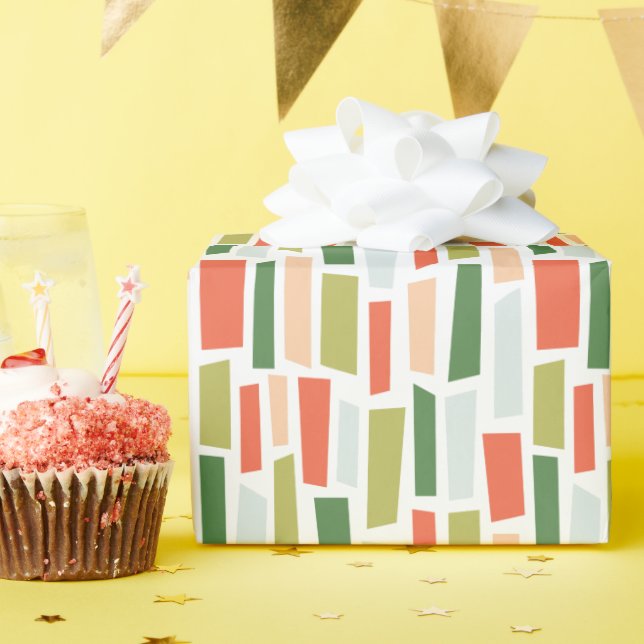 Green Peach Orange Broken Rectangle Mosaic Pattern Geschenkpapier (Geburtstagsparty)