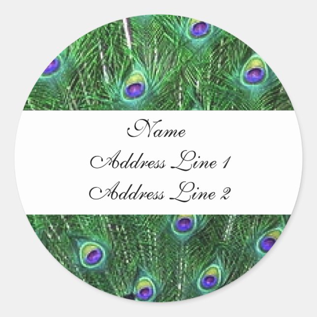 Green Peacock Address Labels Runder Aufkleber (Vorderseite)