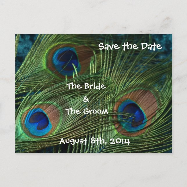 Green Peacock Feathers Save the Date Ankündigungspostkarte (Vorderseite)