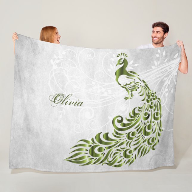 Green Peacock Personalisiert Fleece Blanket (Beispiel)