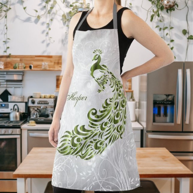 Green Peacock Personalisierte All-over-Print-Schür Schürze (Green Peacock Personalized All Over Print Apron)