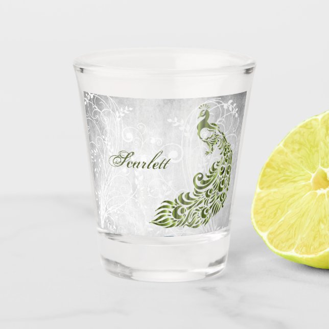 Green Peacock Personalisiertes Schiebeglas Schnapsglas (Vorderseite)