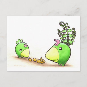 Green Peafowl Family postcard Postkarte