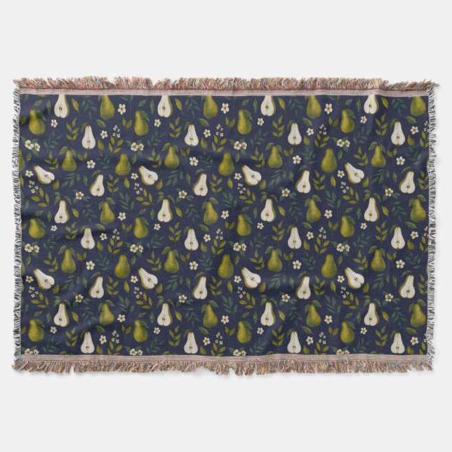 Green Pear Watercolor Pattern on Dark Blue  Decke (Vorderseite)