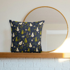 Green Pear Watercolor Pattern on Dark Blue  Kissen