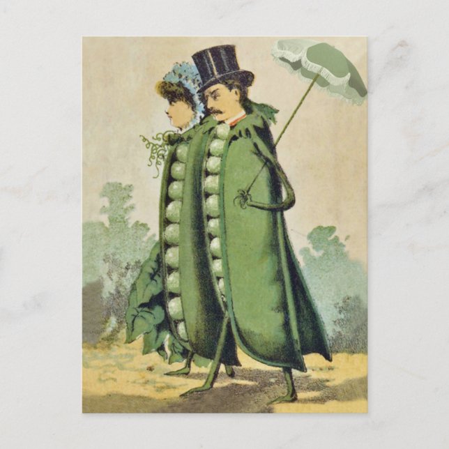 Green Peas Couple on Stroll Postkarte (Vorderseite)